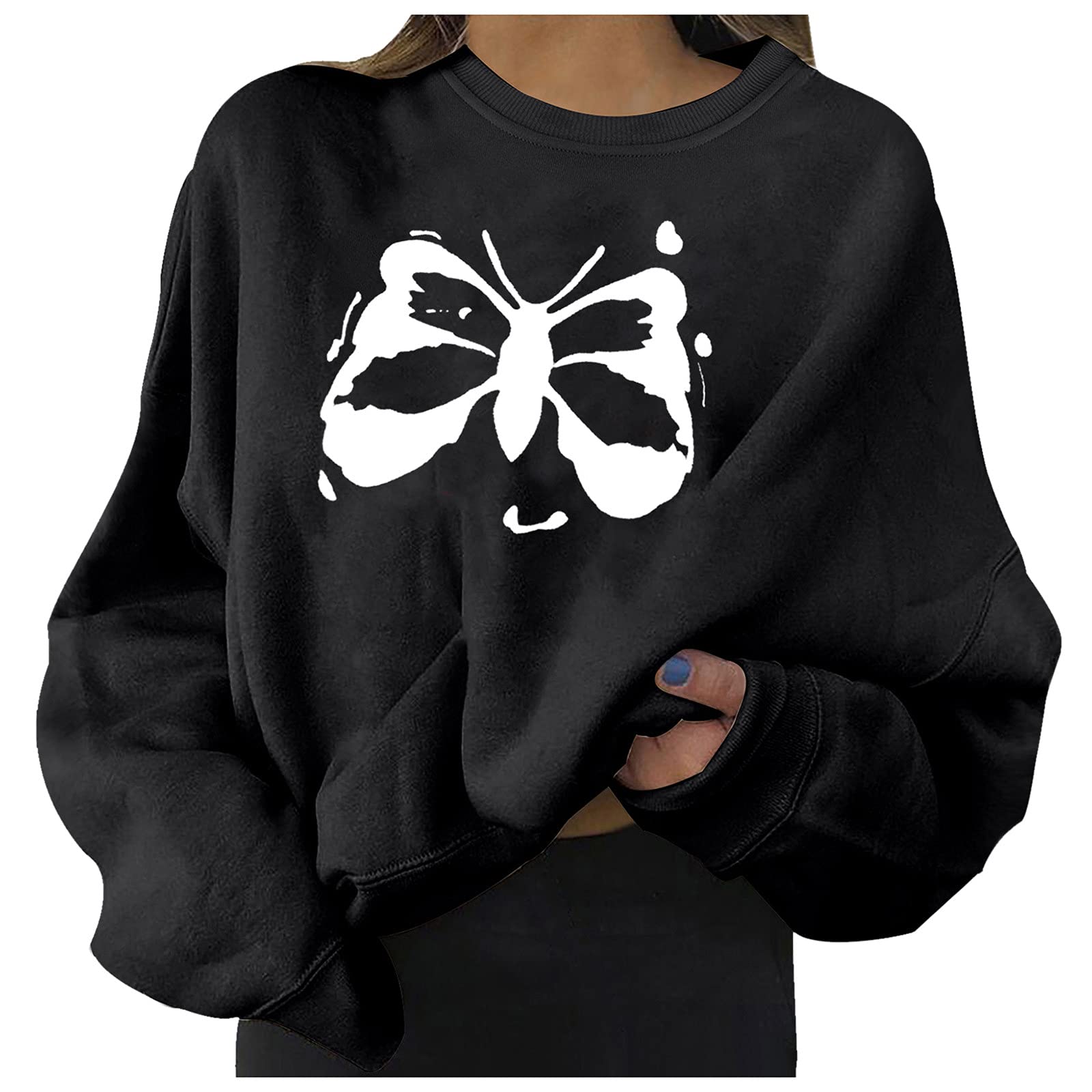 Women's Long Sleeve T-Shirts - Casual Round Neck Loose Fit Printed Sweatshirts & Hoodies for Everyday Wear, Workout, and Outdoor Activities