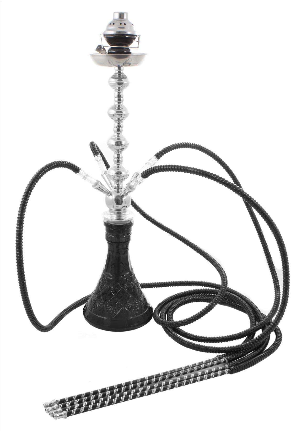 Premium 4-Hose Black Laser Hookah Set with Wind Cover - Tobacco & Nicotine Free for Relaxing Social Gatherings & Parties