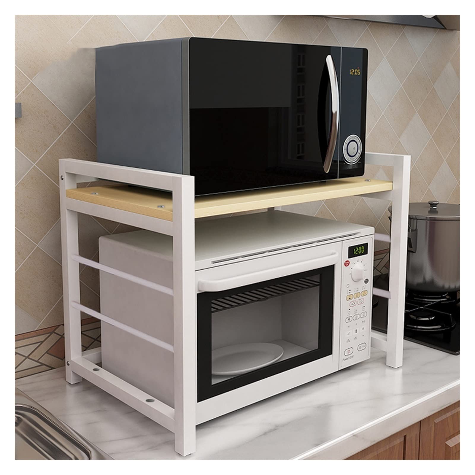 Metal Printer Stand with Storage - 2-Tier Office Desk Organizer, Kitchen Shelf for Home & Office Use | Durable Natural Finish for Printers, Supplies & Decor