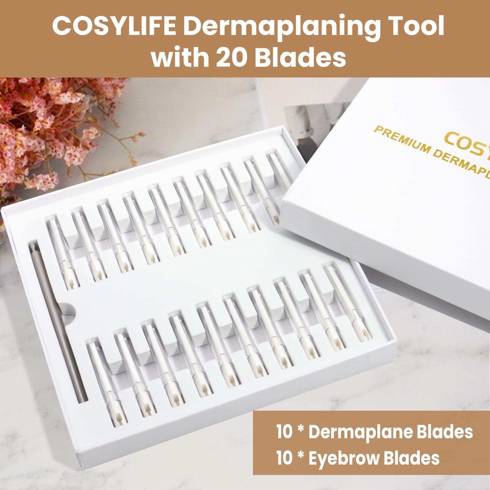 Premium Dermaplaning Tool for Face with 20 Blade Refills - Facial Hair Remover & Exfoliator for Eyebrows & Peach Fuzz - Women's Skin Smoothing Razor for Flawless Makeup Application & At-Home Spa Treatments