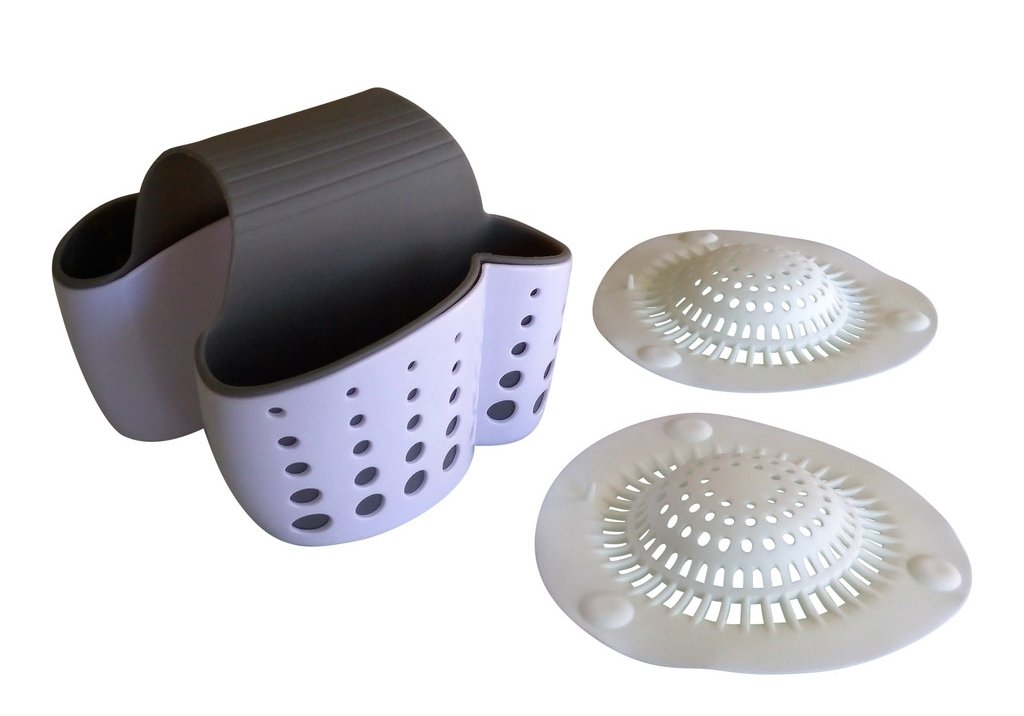 Stainless Steel Kitchen Sink Caddy with Drain Strainers - Sponge & Soap Holder Organizer for Bathroom & Kitchen Accessories - Perfect for Countertop, Sink Edge, and Faucet Organization