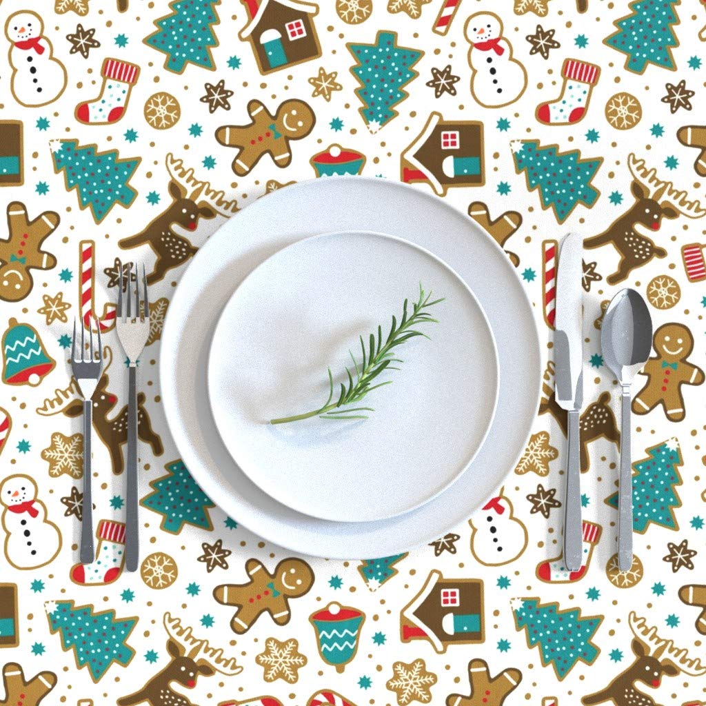 Custom Christmas Gingerbread Cookies & Snowman Print Cotton Sateen Tablecloth 70
