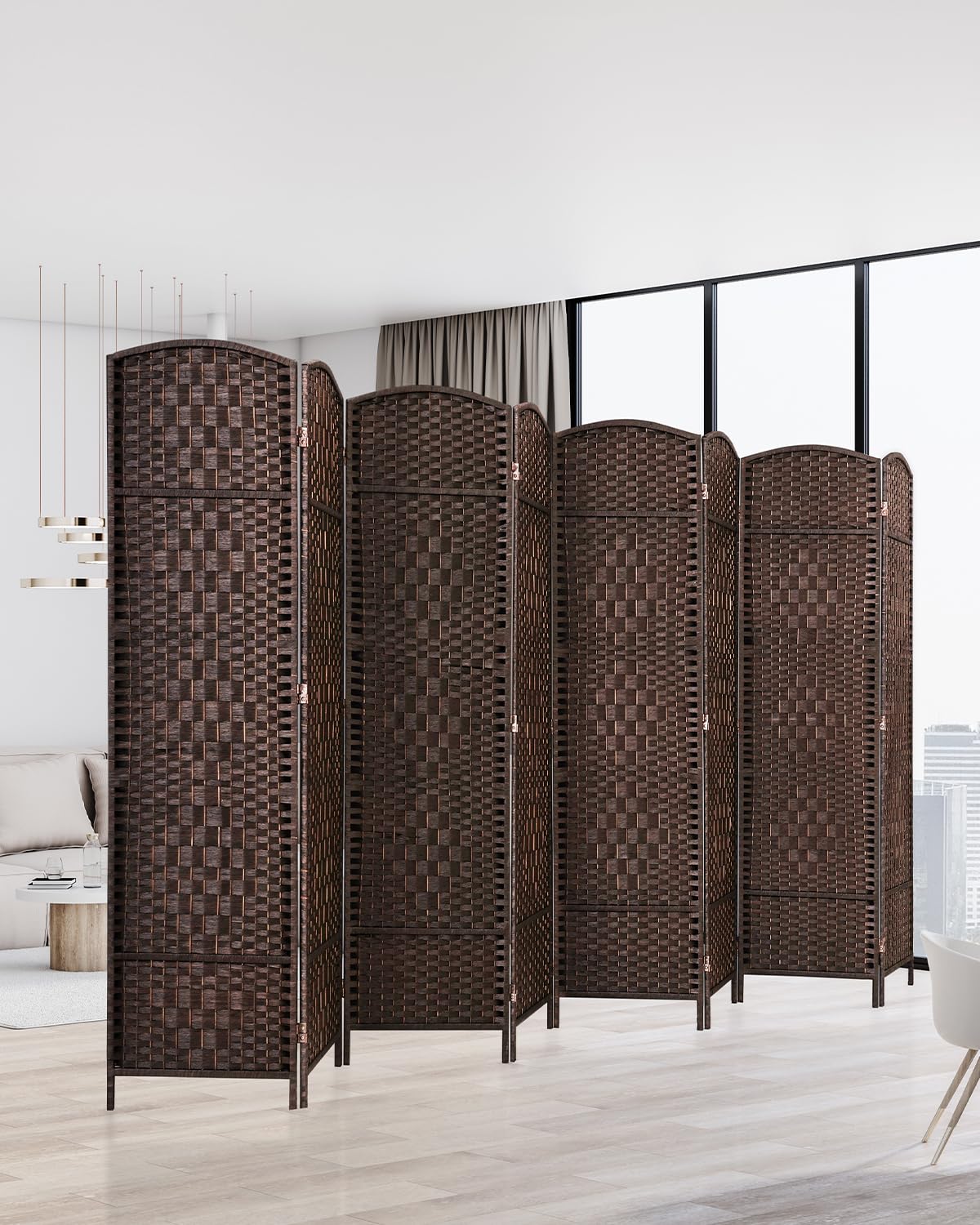 JOSTYLE 6ft Tall Extra Wide Folding Room Divider Privacy Screen - Diamond Double-Weave Freestanding Partition for Home Office, Bedroom & Living Room (Espresso, 8-Panel)