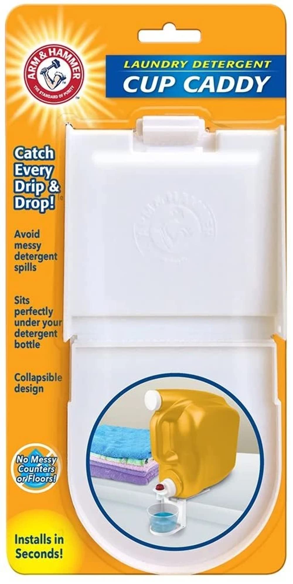 Arm & Hammer Folding Laundry Detergent Cup Caddy - Portable Detergent Holder for Laundry Room, Washing Machine & Travel Use