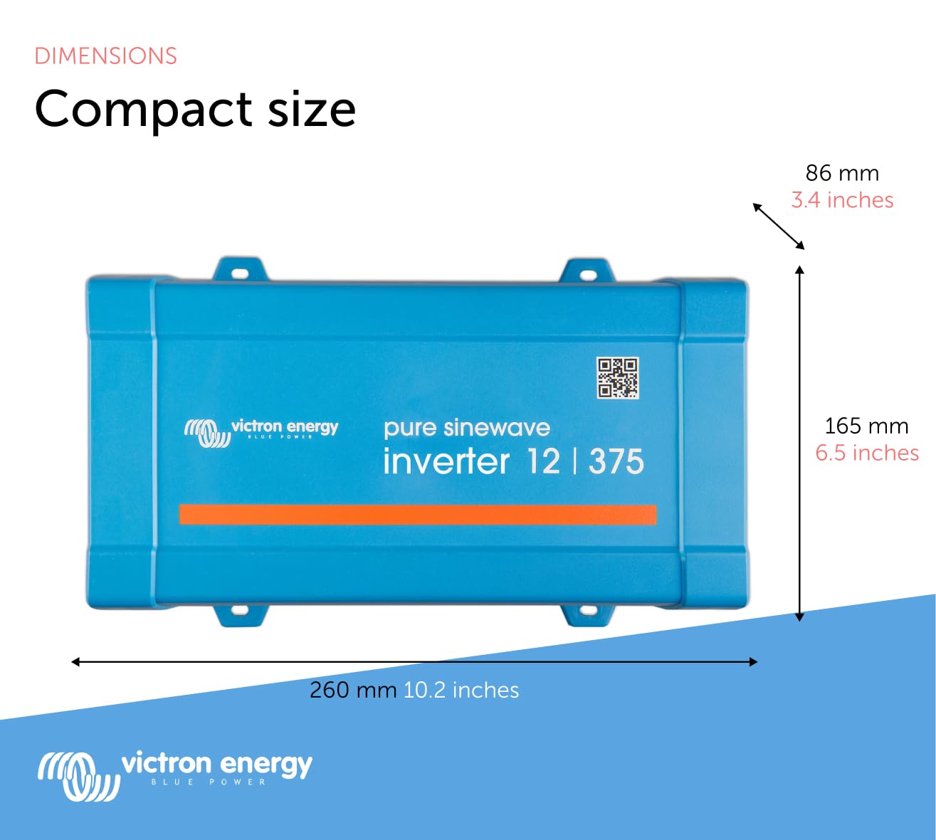 Victron Energy 375VA 12V to 120V Pure Sine Wave Power Inverter - Reliable AC Power for RVs, Boats, and Off-Grid Solar Systems