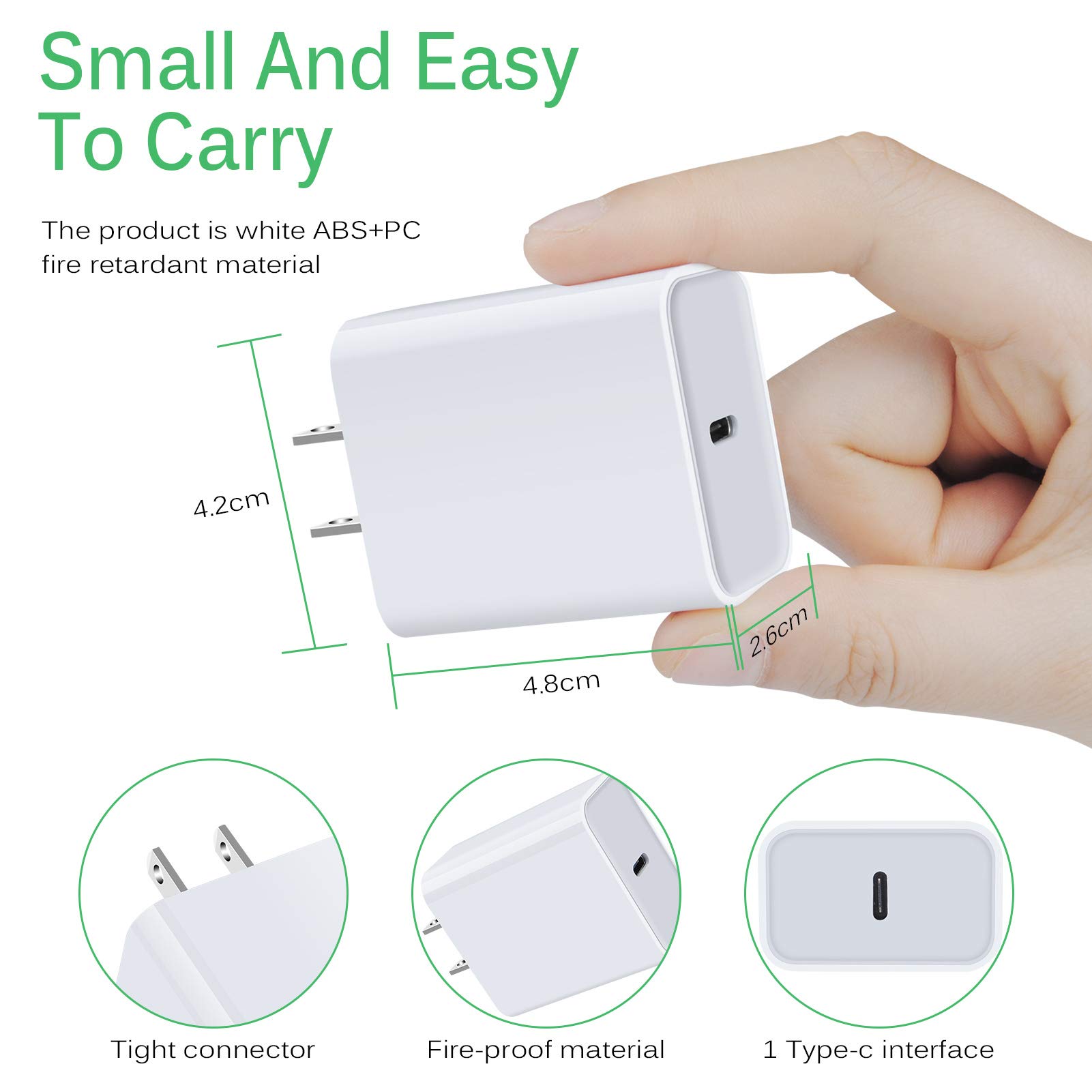 18W USB C Wall Charger with PD 3.0 Fast Charging - Compact Power Adapter for iPhone 13/12/11/SE/XS/XR/X/8, iPad Pro & Samsung Galaxy S21/S20 - Perfect for Home, Office & Travel Charging Needs