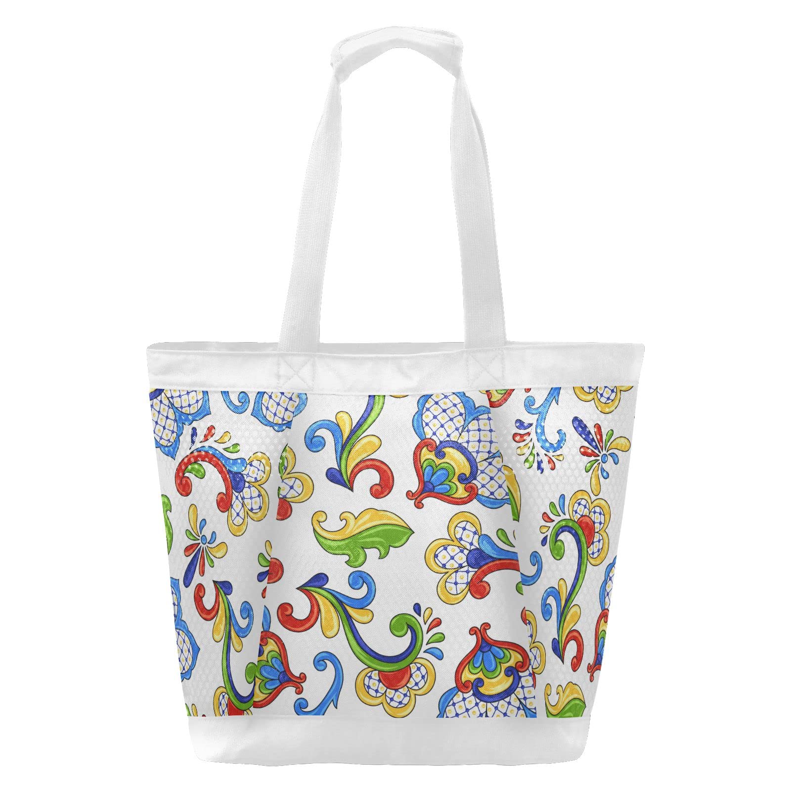 J JOYSAY Mexican Ethnic Style Mesh Beach Tote Bag - Large Waterproof Women's Beach Handbag with Top Handle, Reusable Grocery & Gym Bag - Perfect for Pool Party, Vacation, Shopping & Workout