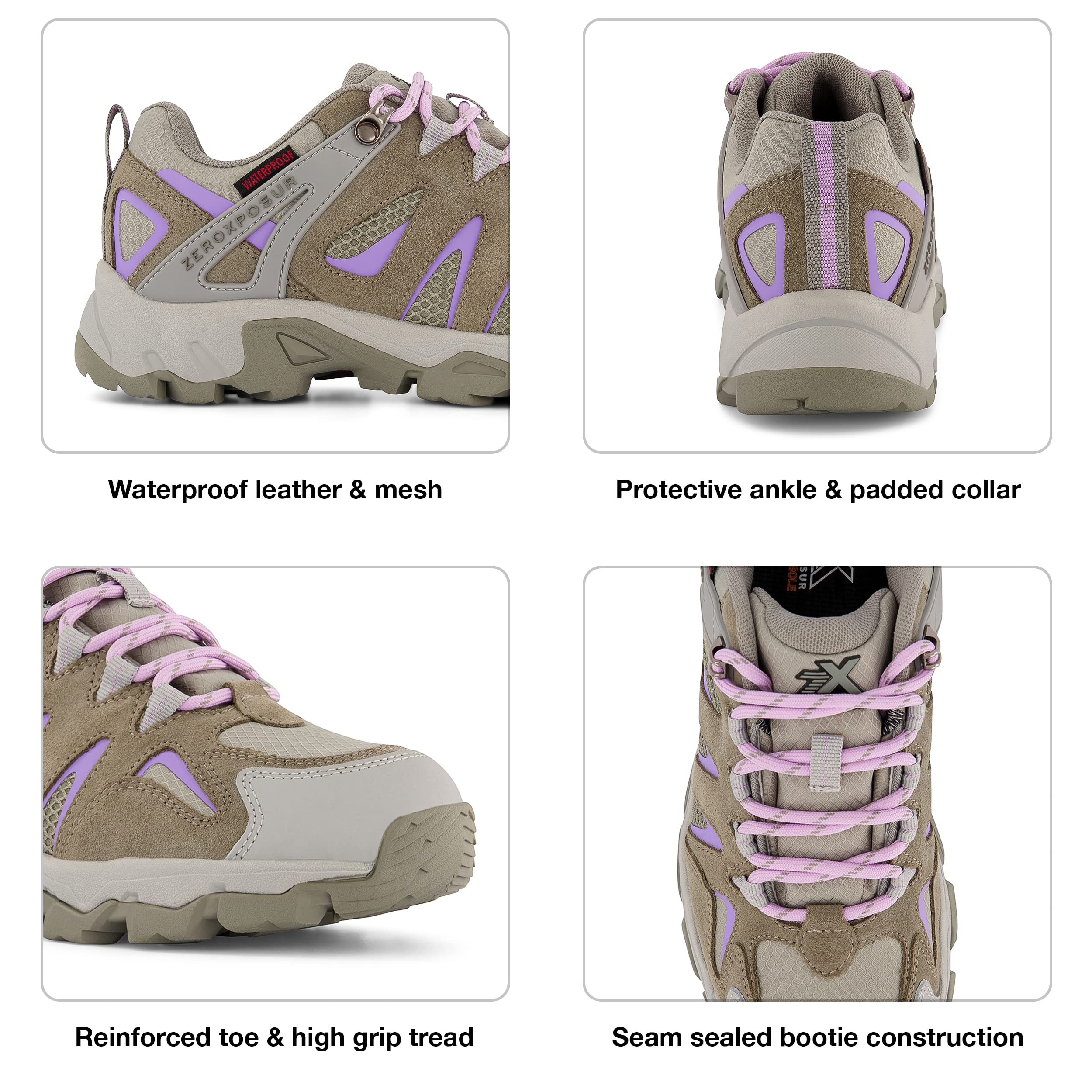 ZeroXposur Women's Colorado Lo Waterproof Hiking Boots - Lightweight Outdoor Shoes for Women - Non-Slip Trail Walking Boots - Perfect for Hiking, Camping & Mountain Adventures