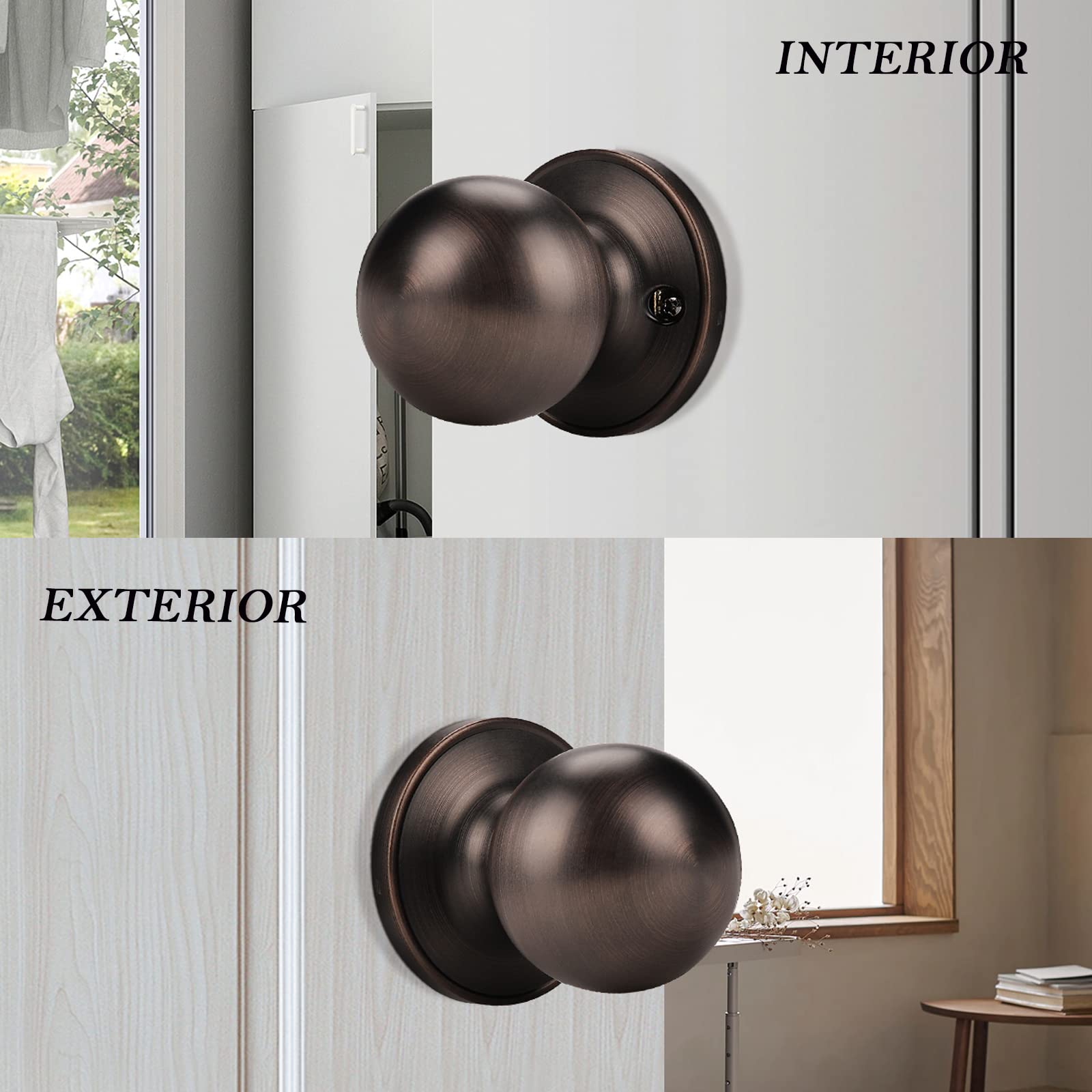 Probrico 8 Pack Keyless Interior Door Knobs - Oil Rubbed Bronze Passage Door Lockset for Hallway & Closet (Easy Installation, Smooth Operation for Home & Office Use)