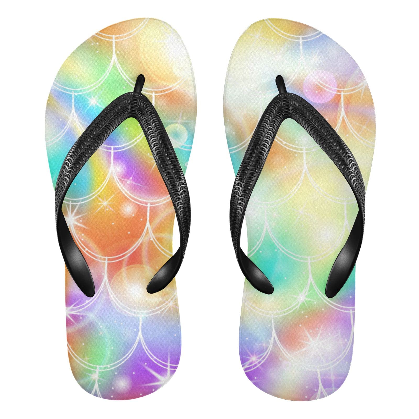 Colorful Rainbow Mermaid Tail Flip Flops - Women & Men Summer Beach Sandals with Ocean Scale Design | Perfect for Pool, Vacation & Outdoor Activities