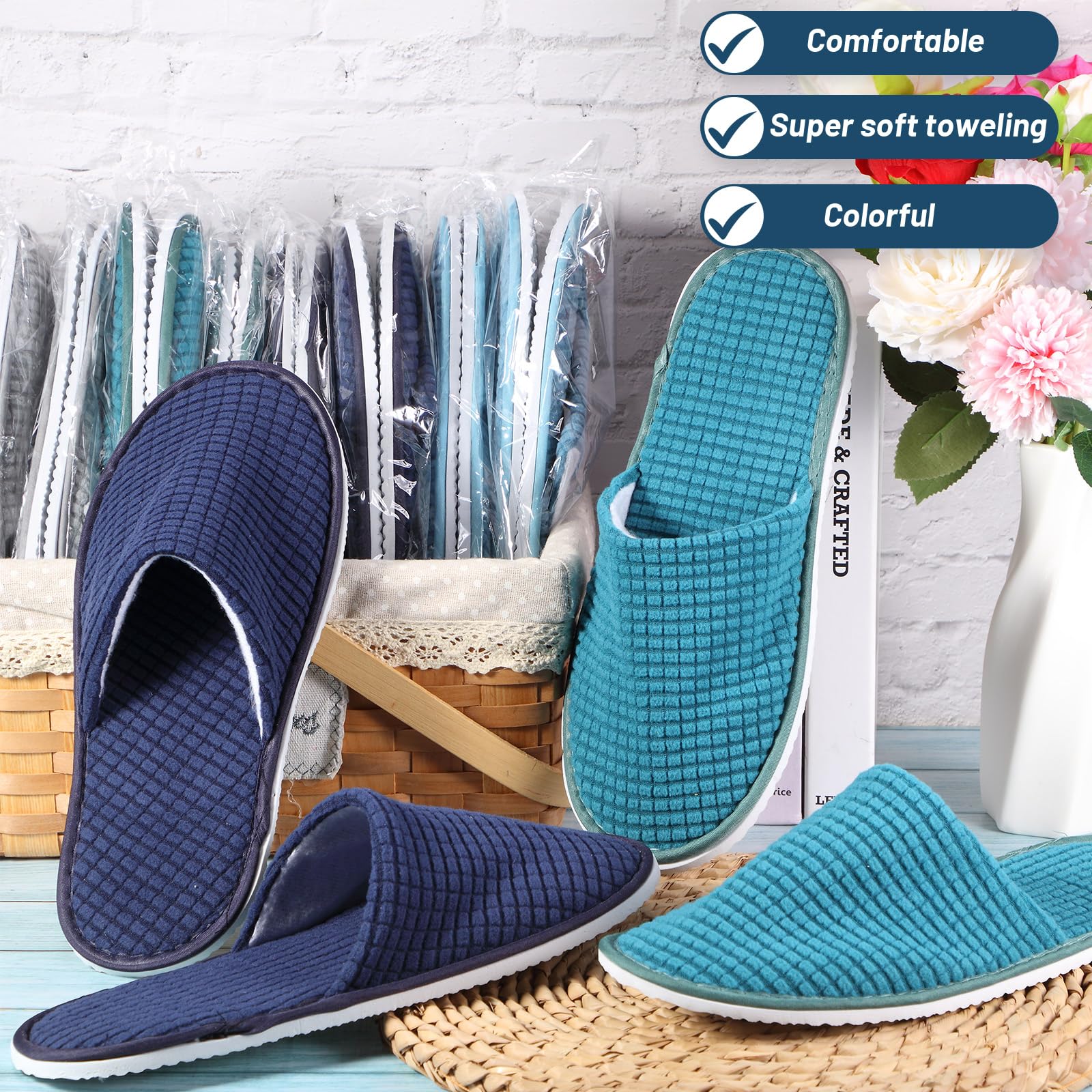 Geyoga 12 Pairs Non-Slip Disposable House Slippers for Guests - Washable Reusable Indoor Slippers for Travel, Hotel, Spa, Bridesmaid, Wedding Party - Perfect for Home, Hospitality & Shoeless Events