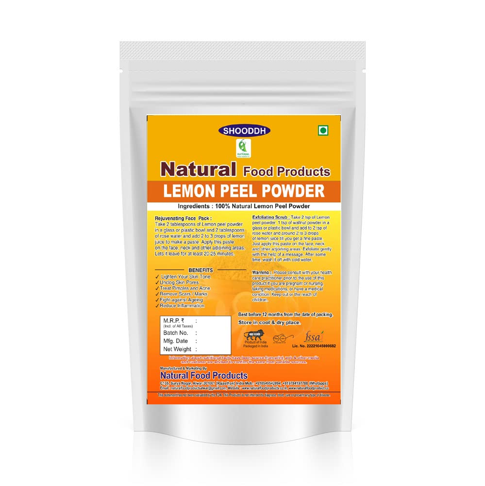 SHOODDH Natural Lemon Peel Powder for Face Care & Skin Brightening - Chemical-Free, Double Filtered Citrus Limon Powder to Reduce Tan & Control Oily Skin - Instant Glow Face Mask (250g) - Perfect for DIY Skincare, Spa Treatments & Natural Beauty Routines