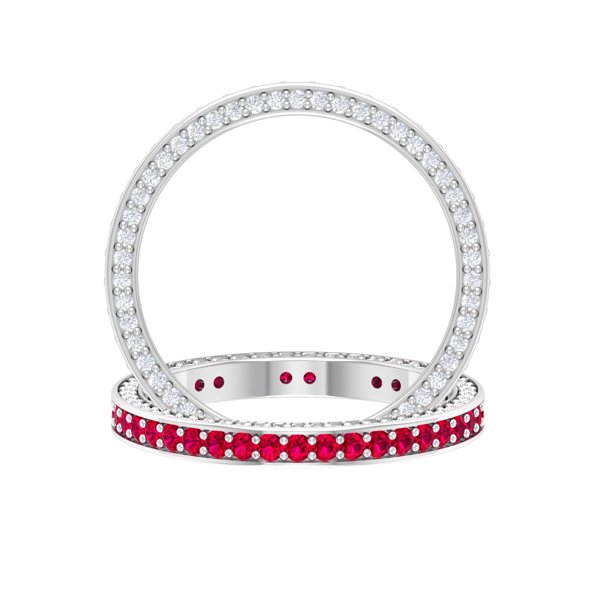 1.50 CT Lab Created Ruby & Moissanite Eternity Ring in 14K Solid Gold – Elegant Bridal Wedding Band for Engagement, Anniversary & Special Occasions