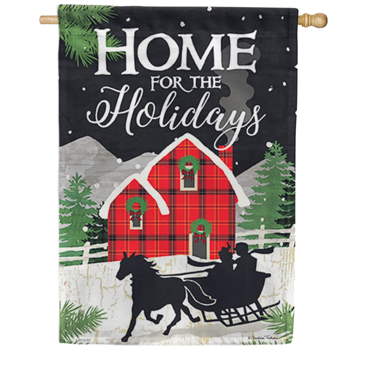 Holiday House Flag - Double Sided 28x40 Inch Outdoor Yard Decor for Christmas