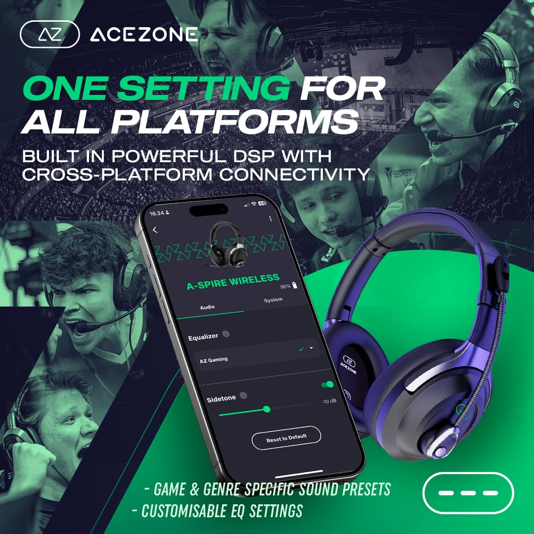 AceZone A-Spire True Wireless Gaming Headset with Hybrid ANC & EQ Presets - Noise Cancelling Mic for PC, PS5, Switch & Mobile - Perfect for Gaming, Work Calls & Music (Wireless Bluetooth Headphones)