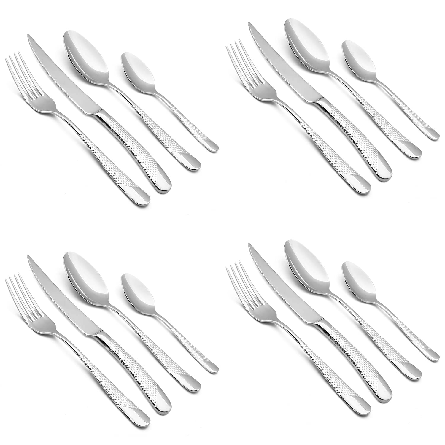 Premium 16-Piece Silver Flatware Cutlery Set - 18/10 Stainless Steel with Mirror Polish - Knife, Fork & Spoon Set for 4 - Dishwasher Safe & Reusable - Elegant Dining & Dinner Party Tableware - Perfect for Weddings, Holidays & Formal Gatherings