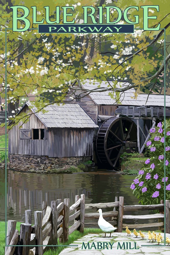 Blue Ridge Parkway Mabry Mill in Spring - 24x36 Signed Art Print, Wall Decor Poster - Perfect for Living Room, Bedroom & Office Decor
