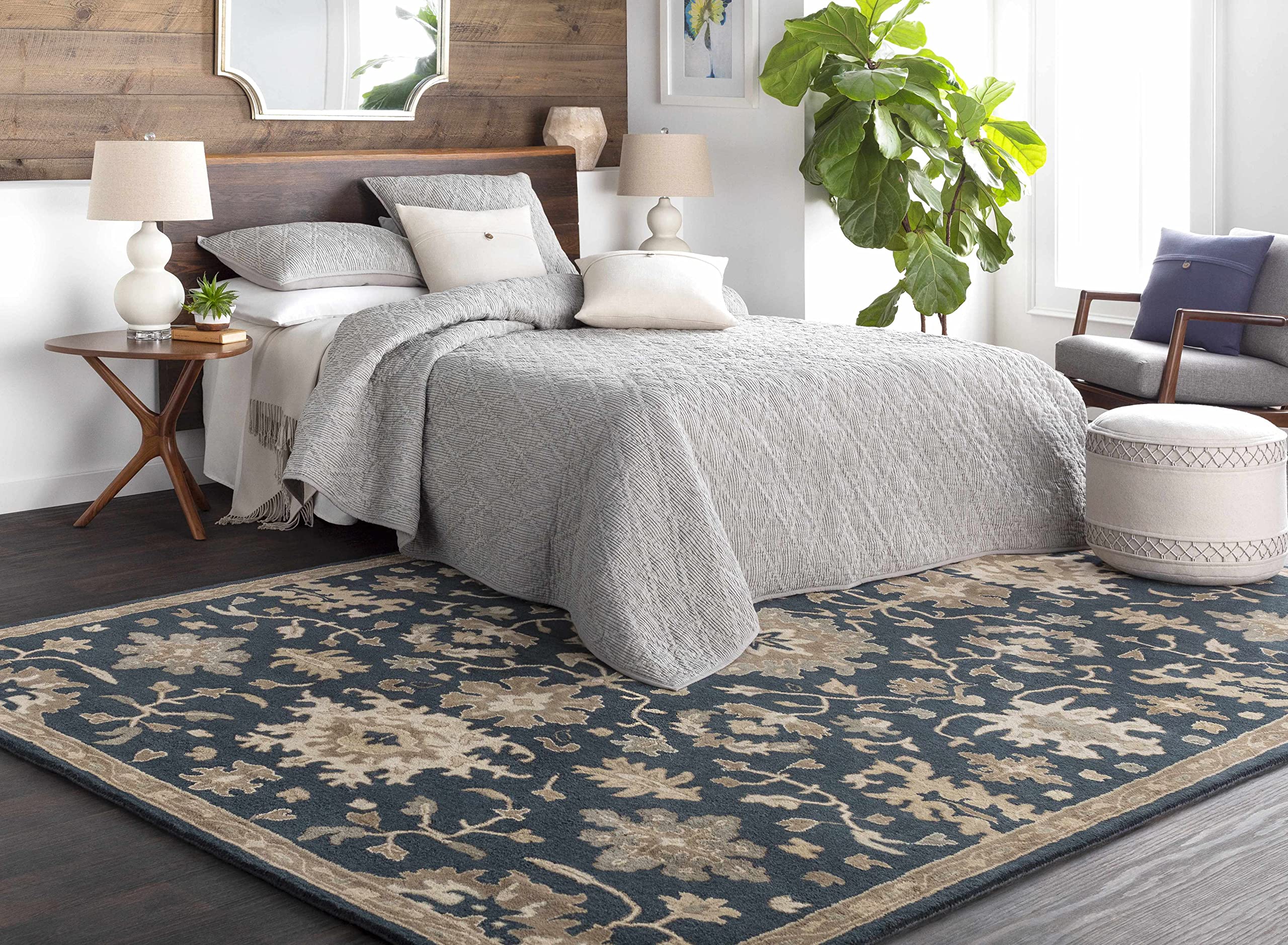 Hauteloom Hazen Wool Area Rug - Traditional Brown, Green, Beige 4' Round - Soft Living Room & Bedroom Rug - Perfect for Cozy Home Decor, Family Gatherings & Relaxing Spaces