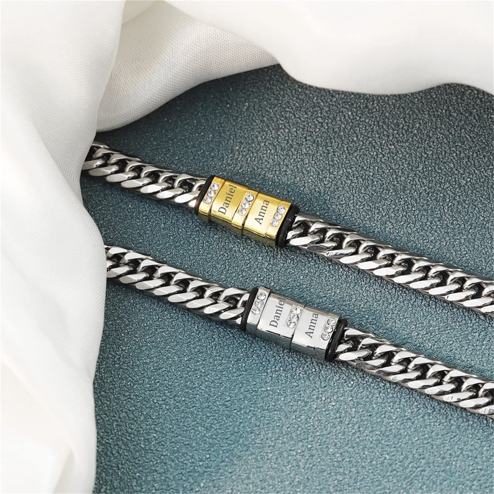 BAUMA AUTO Stainless Steel Cuban Chain Link Bracelet - Personalized with 1-6 Custom Names for Men & Women | Fashion Jewelry Gift for Anniversary, Birthday & Everyday Wear