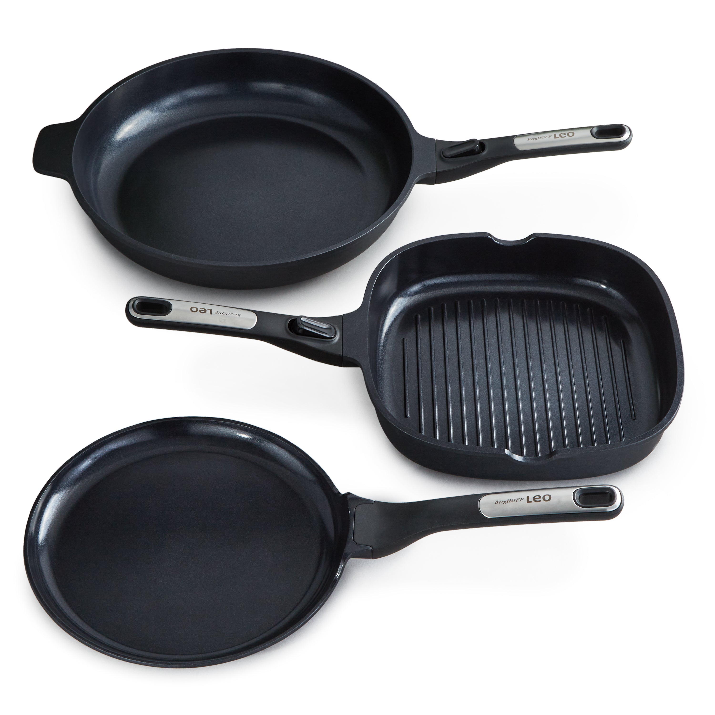 BergHOFF Leo Phantom 3-Piece Nonstick Ceramic Cookware Set - Eco-Friendly Recycled Material - Perfect for Frying, Sautéing & Cooking Healthy Meals