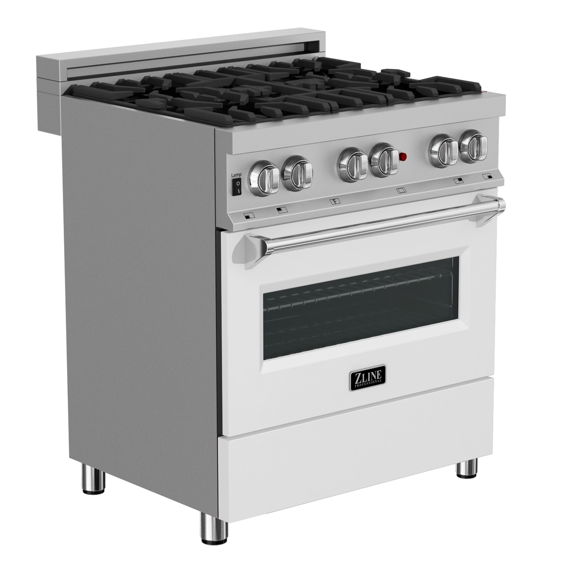 ZLINE 30-inch 4.0 cu. ft. Dual Fuel Range - 4 Burner Gas Cooktop & Electric Convection Oven - Satin Stainless Steel with White Matte Door (RAS WM 30) - Perfect for Modern Kitchens & Professional Home Chefs