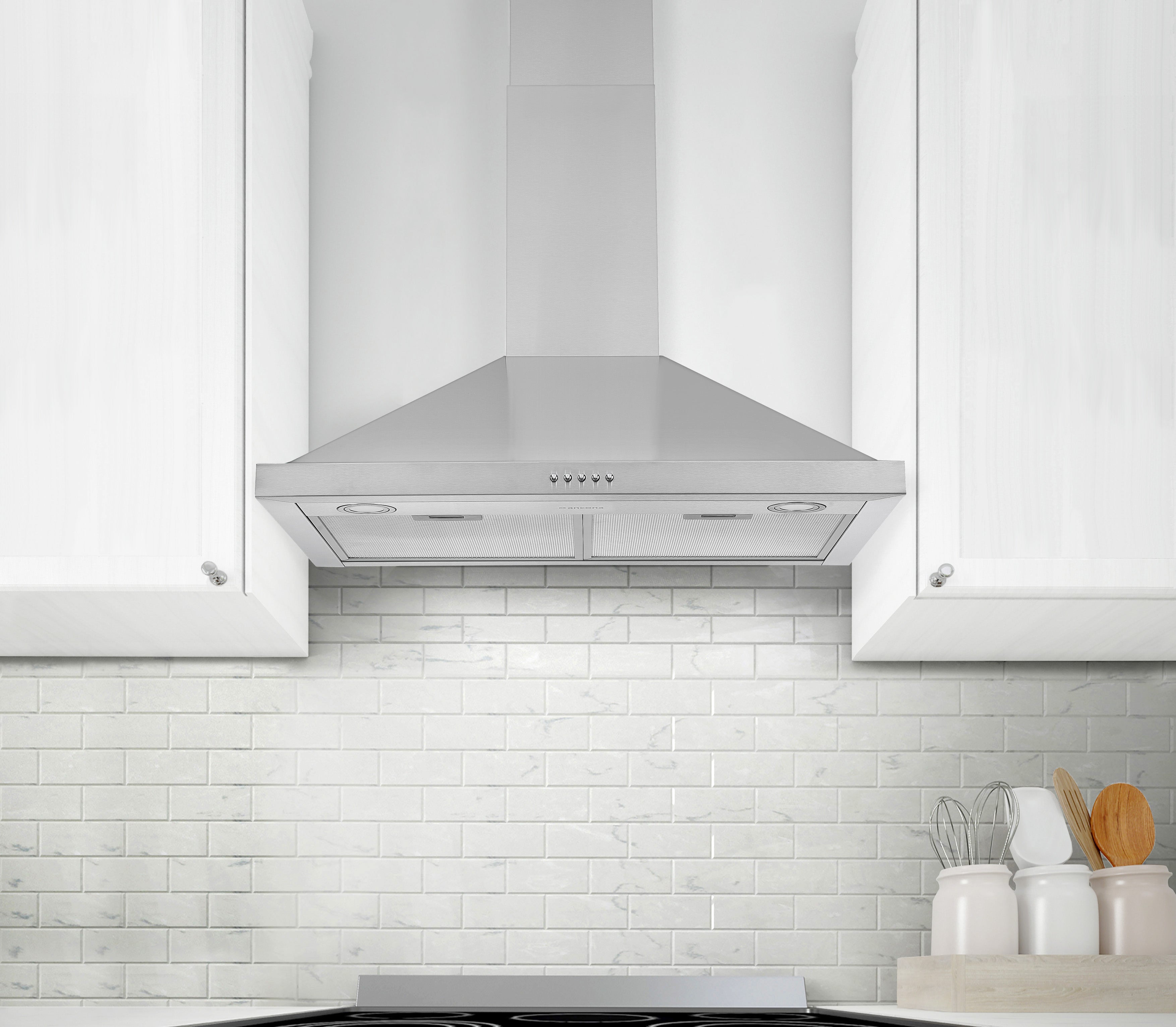 30 Inch Stainless Steel Convertible Wall Mount Pyramid Range Hood - Powerful Kitchen Ventilation for Cooking, Grilling & Baking