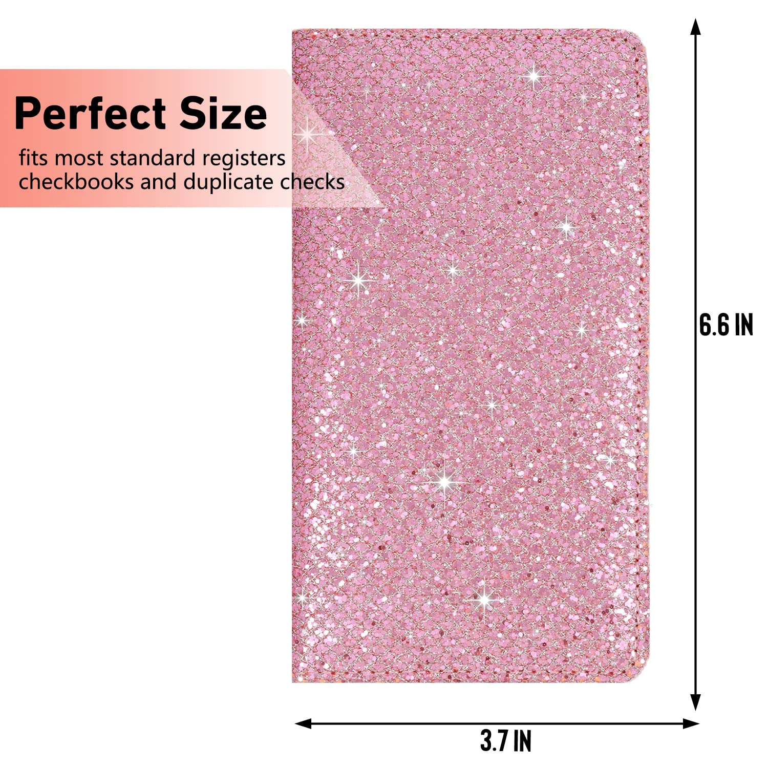Sparkly Rhinestone Checkbook Cover for Women - Shiny Diamond Pattern RFID Blocking PU Leather Checkbook Holder with Pen Loop & Card Slots - Perfect for Organizing Personal Checks, Bills & Receipts (Pink)