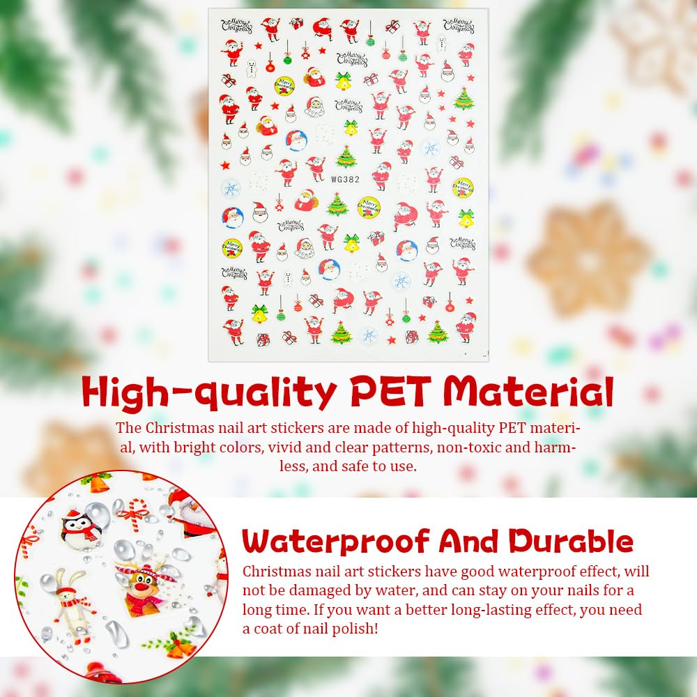 Christmas Nail Art Stickers - 13 Sheets Winter Snowflake/Santa/Reindeer Nail Decals - Self-Adhesive Nail Stickers for Women & Girls - Perfect for Holiday Parties & DIY Manicures
