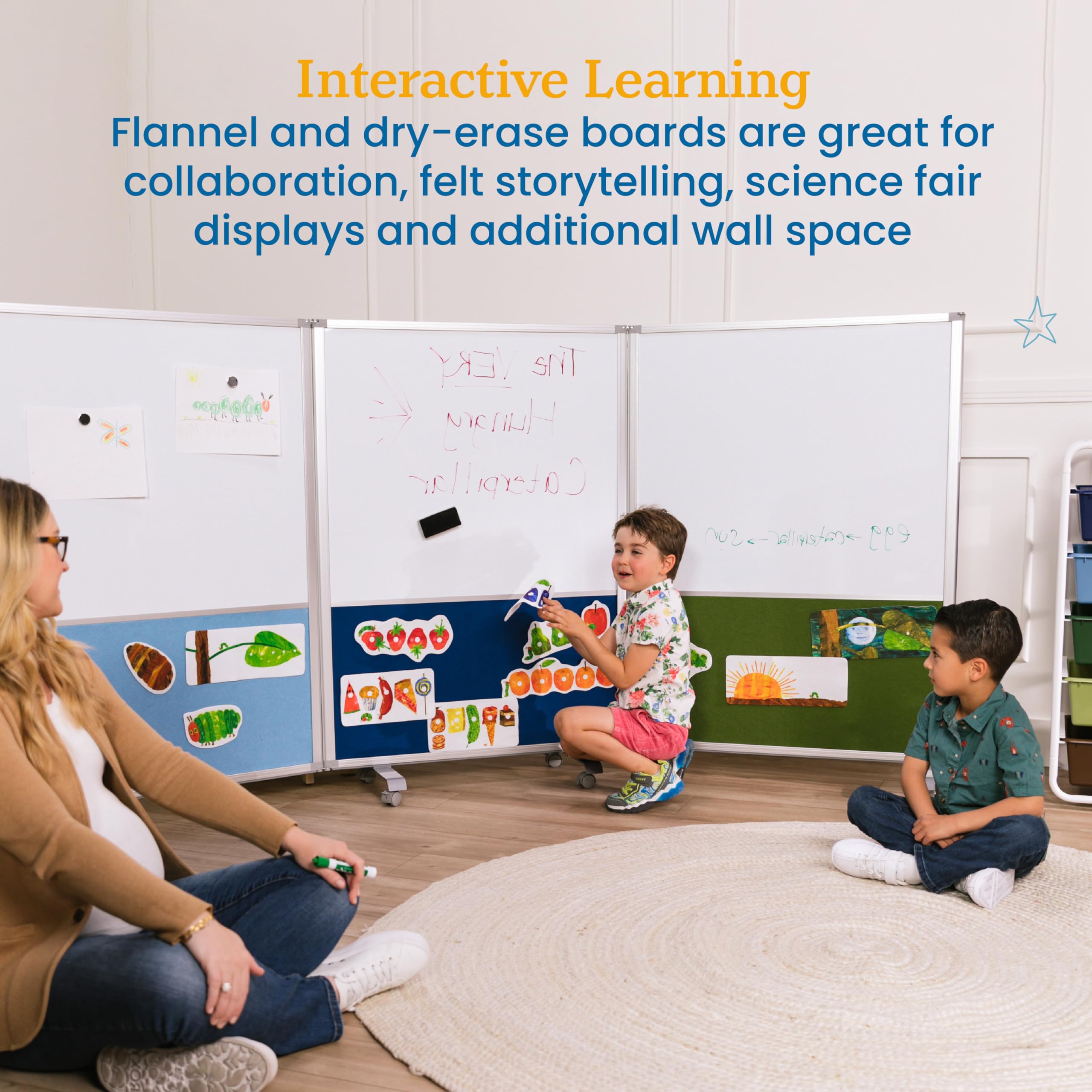 ECR4Kids 3-Panel Mobile Dry-Erase & Flannel Room Divider for Classrooms - School Supplies in Earth Tones - Perfect for Classroom Organization, Study Areas & Playroom Dividers