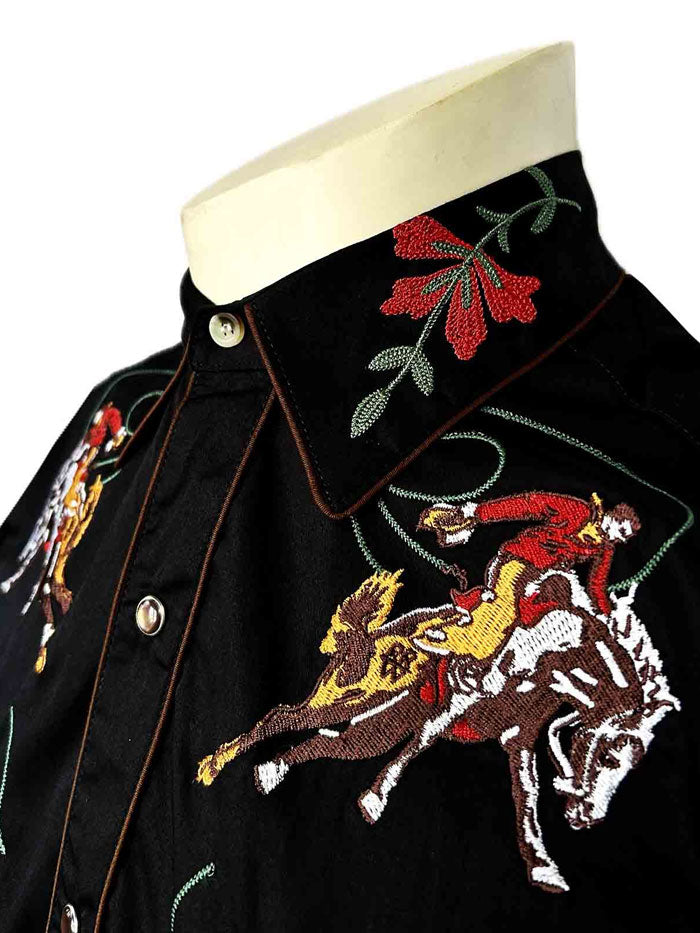 Rockmount 6840 BLK Men's Vintage Bronc Embroidered Western Shirt - Black Cowboy Shirt for Rodeo, Country Music & Western Fashion
