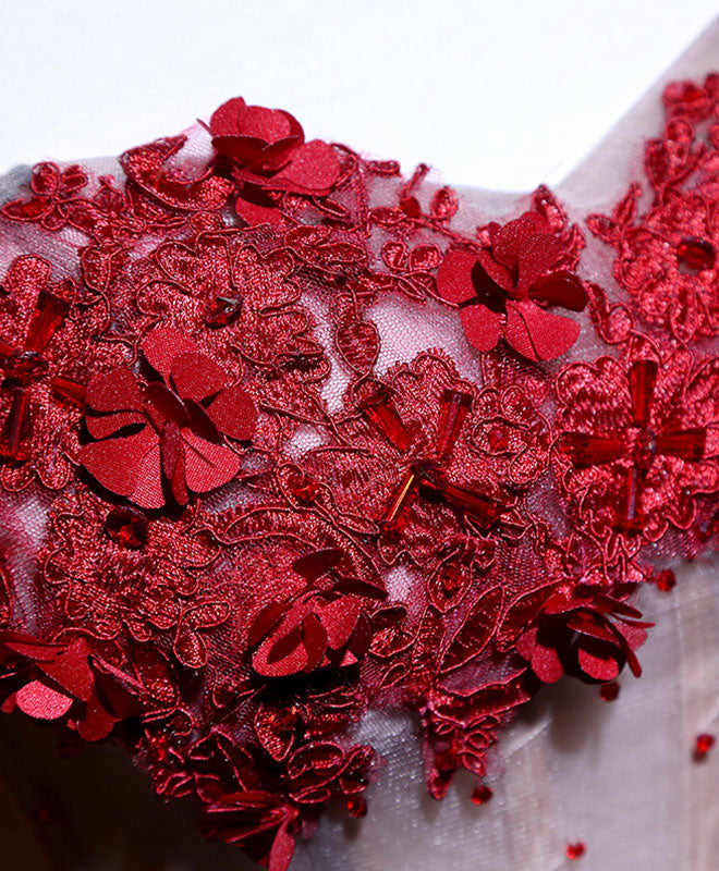 Burgundy Sweetheart Neckline Lace Short Prom Dress for Homecoming, Evening Party, and Formal Events - Elegant Burgundy Homecoming Dress for Women