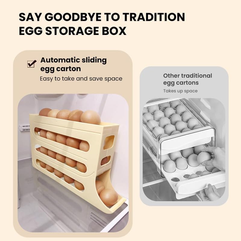2024 Upgraded 4-Tier Automatic Scrolling Egg Holder for Refrigerator - Large Capacity Space-Saving Egg Organizer & Dispenser - Perfect for Kitchen Storage, Breakfast Prep, and Farm Fresh Egg Organization