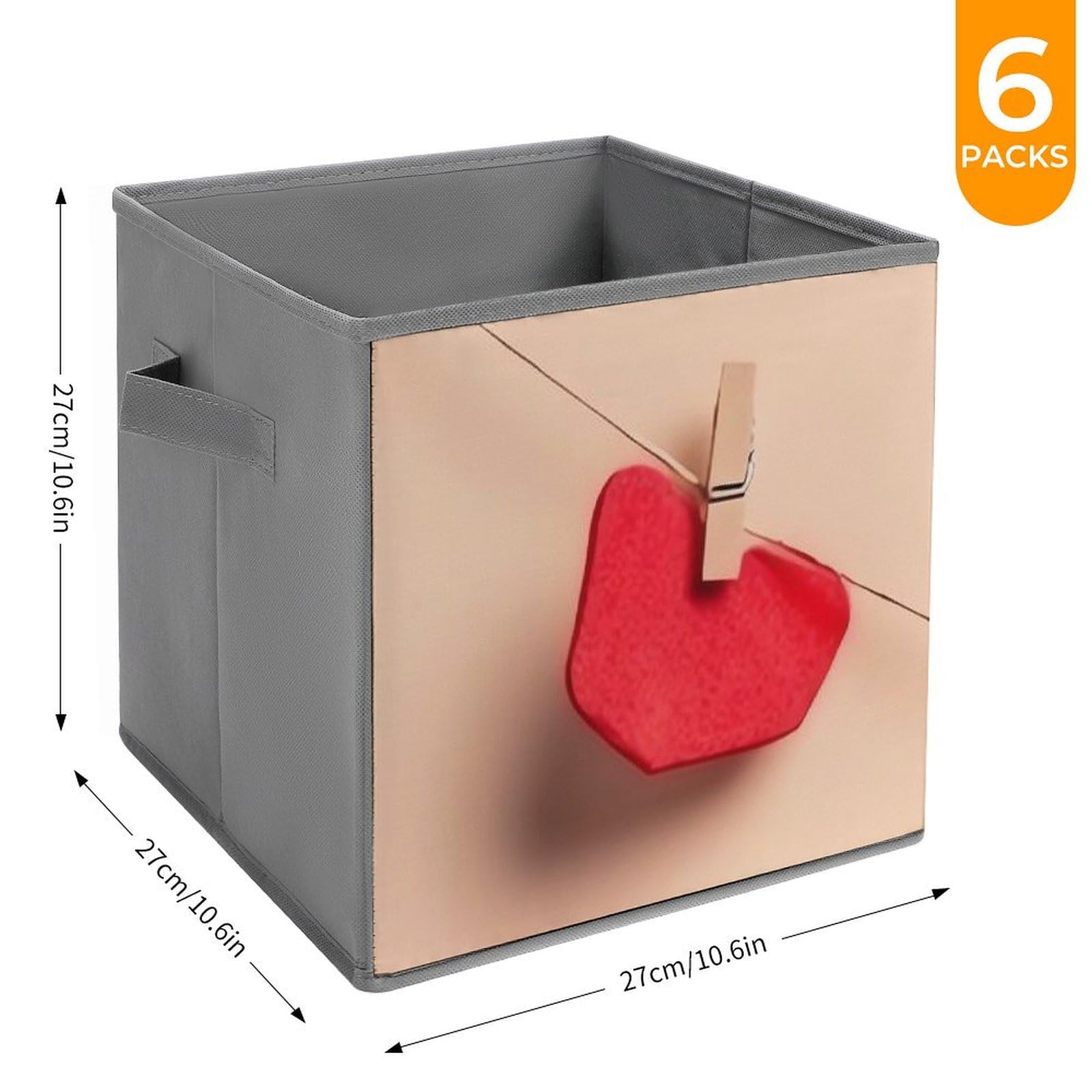6-Pack Red Heart Paper Cut Collapsible Storage Bins with Handles - Large Closet Organizer Baskets for Clothes, Toys & Home Organization | Perfect for Bedroom, Nursery & Dorm Storage Solutions