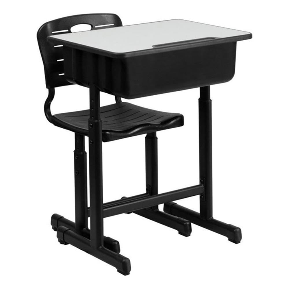 BOWERY HILL Adjustable Height Classroom Desk - Wood & Plastic Combo in Black & Natural Colors - Perfect for School, Home Office & Study Spaces