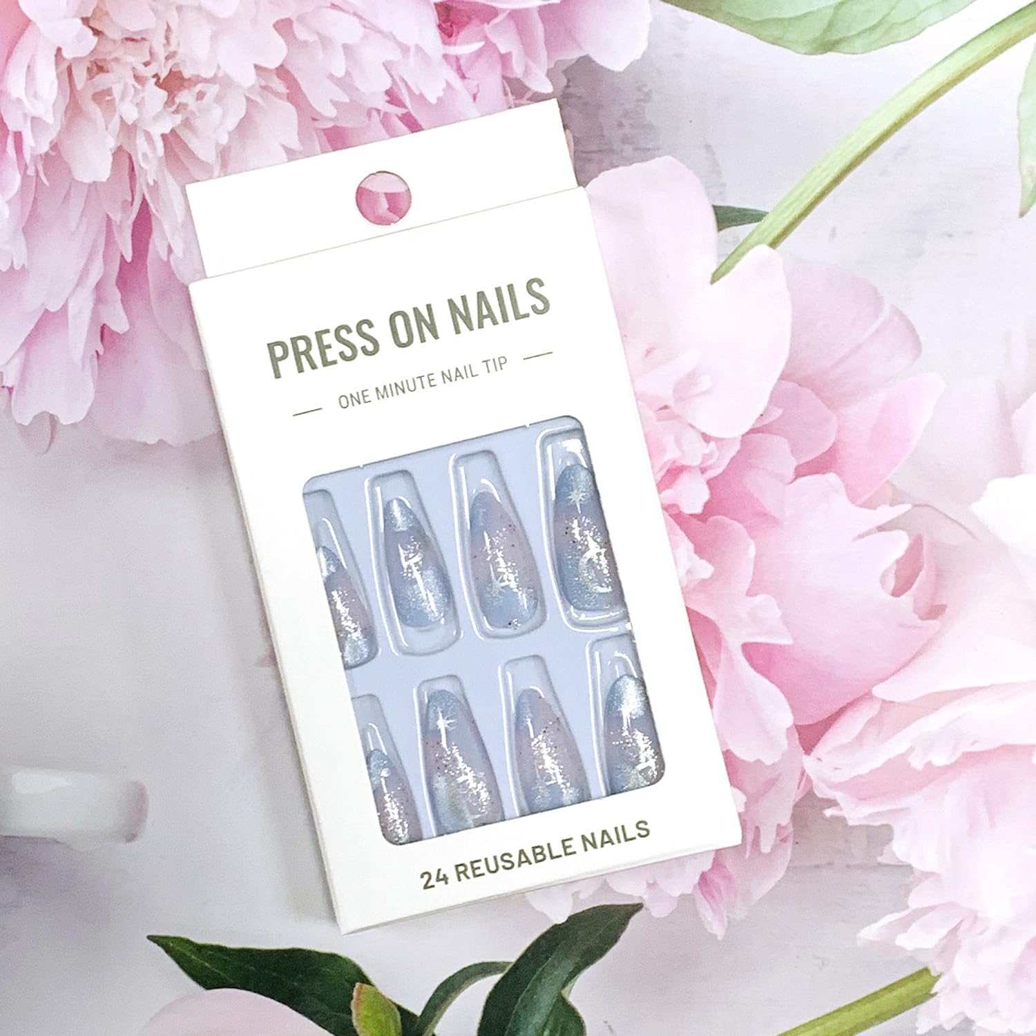 24Pcs Glossy Almond Press-On Nails - Full Cover Acrylic Fake Nails with Elegant Designs, Medium Length Reusable False Nails for Women & Girls (W1578) - Perfect for Parties, Weddings, Date Nights & Everyday Glam