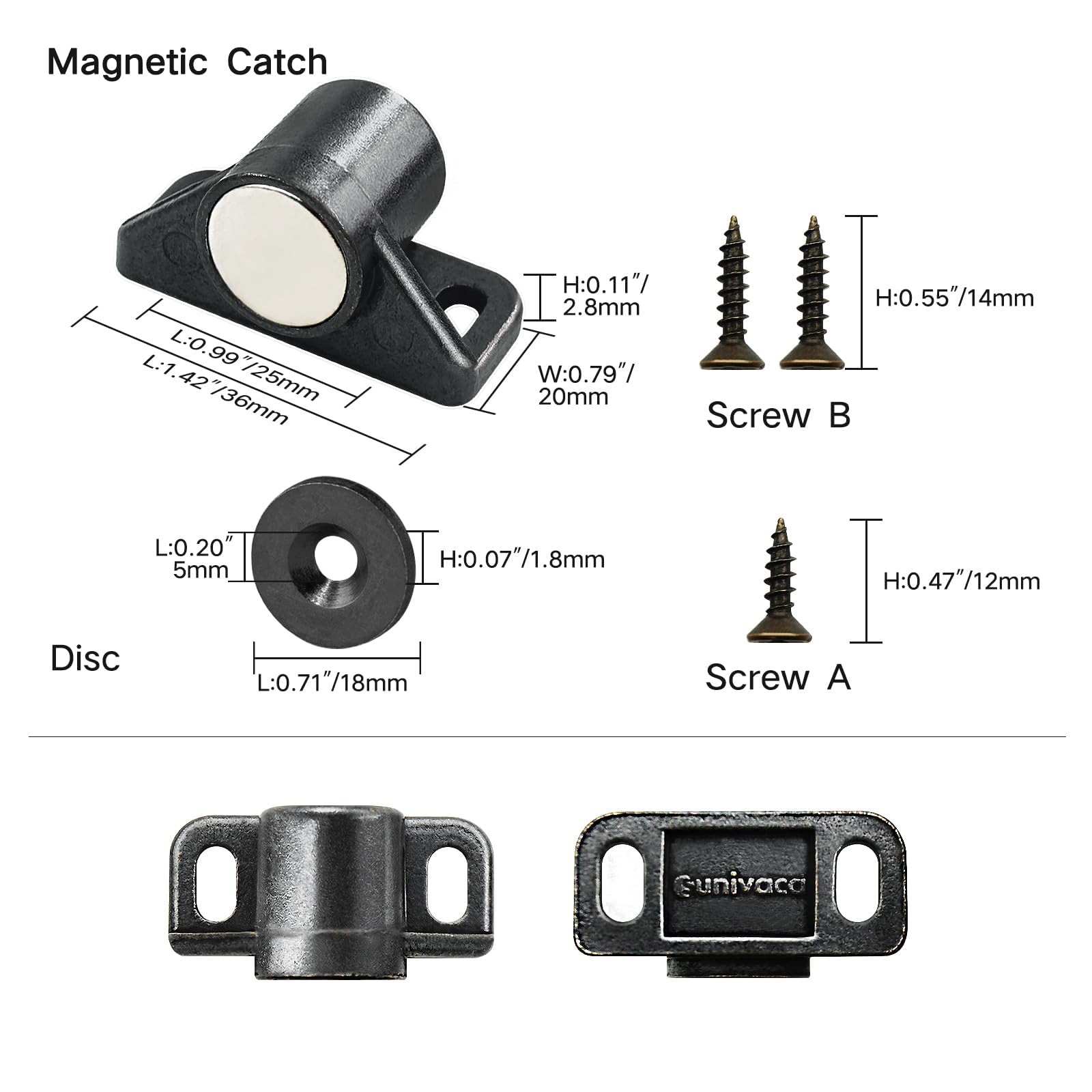 4 Pack Neodymium Magnetic Cabinet Door Catch - Heavy Duty Gun Metal Finish for Kitchen Cabinets, Wardrobes & Furniture (Secure Door Holders)
