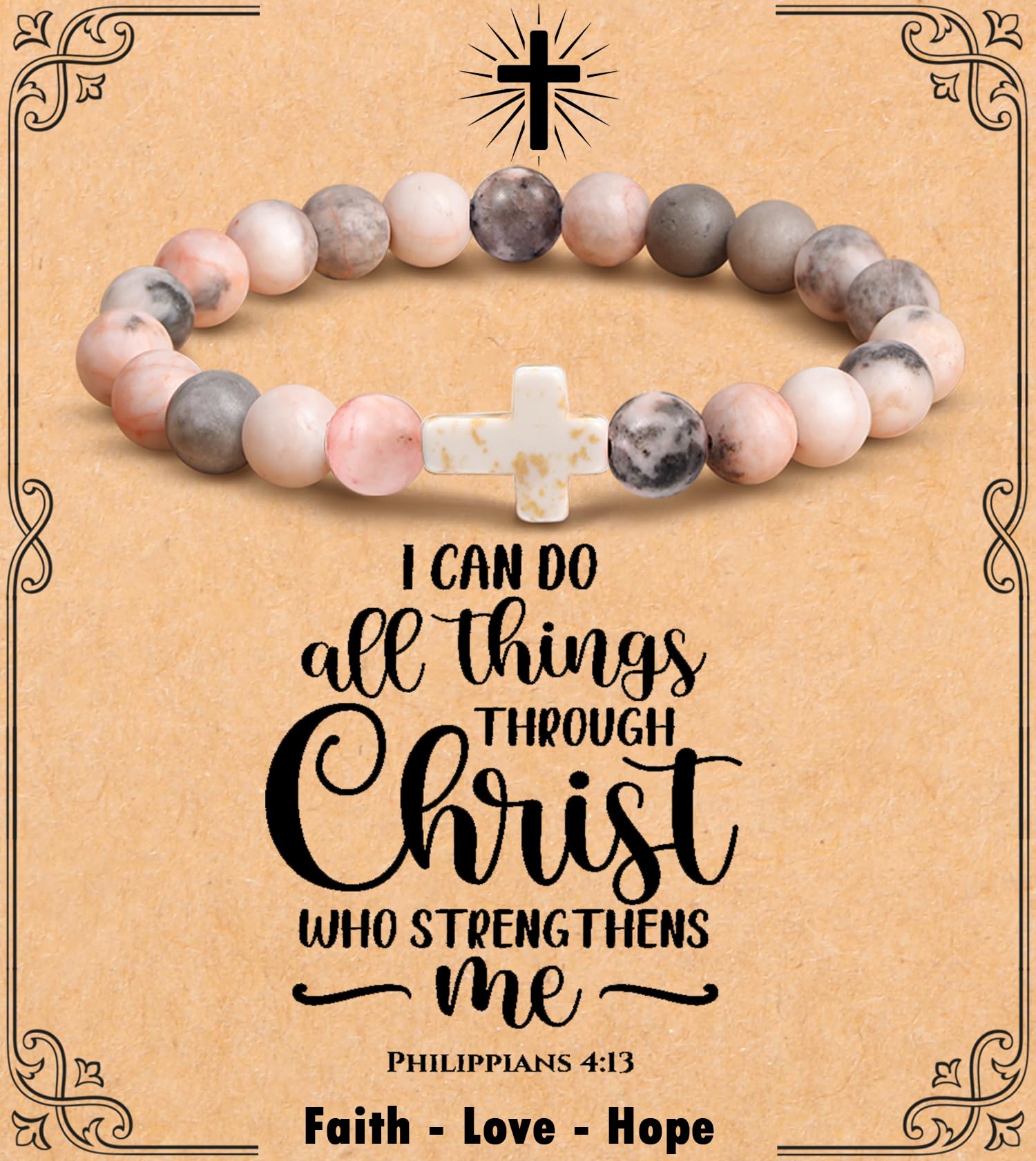 Christian Cross Beaded Bracelet for Women - Religious Jewelry Gift for Daughter, Mom, Grandma, Niece, Godmother - Perfect for Baptism, Birthday, Retirement, Prayer & Daily Inspiration