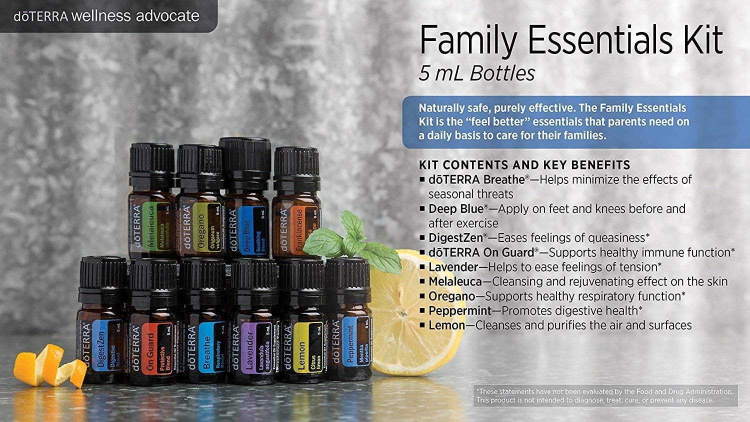 doTERRA Family Essentials Kit - 100% Pure Essential Oils Set for Home, Wellness & Aromatherapy | Perfect for Diffusers, Massage & Stress Relief