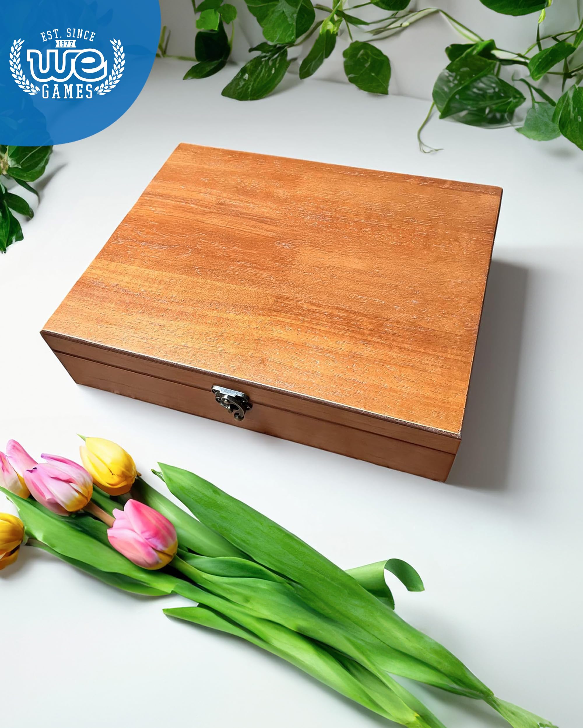 Old World Wooden Treasure Box with Brass Latch - Light Cherry Finish for Jewelry Storage