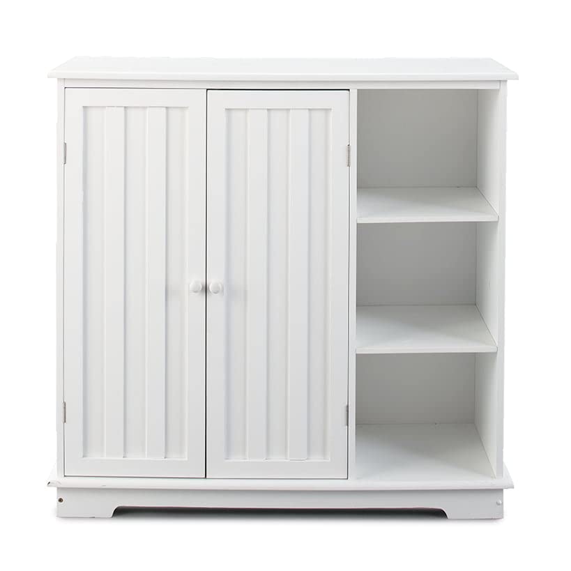 Lakeside Collection White Beadboard Buffet Cabinet - Farmhouse Style Sideboard with Storage - Perfect for Dining Room, Kitchen, or Entryway Organization