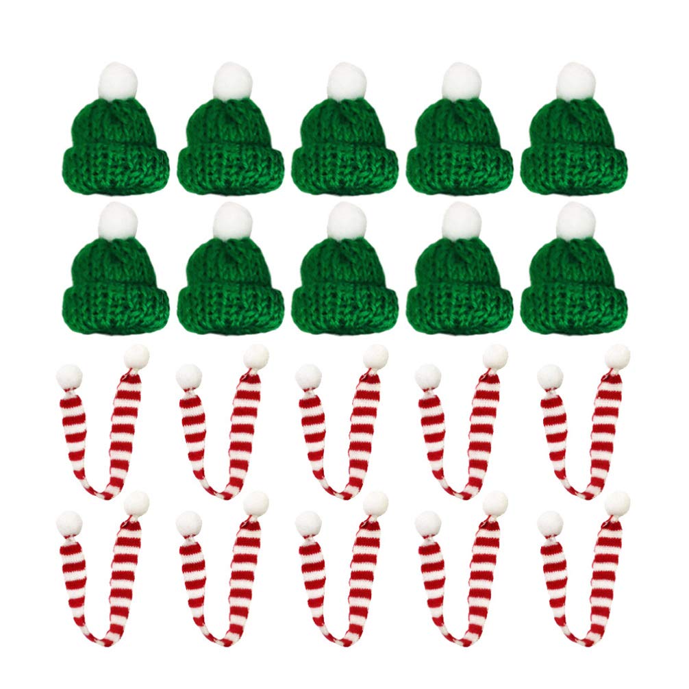 KESYOO 20pcs Mini Christmas Scarf Set - Green Santa Hat & Red Knit Doll Scarves (30cm) for Cup Bottle Covers, Dinner Silverware Holders, Snowman Decorations & DIY Jewelry Making | Perfect for Holiday Crafts, Christmas Tree Ornaments & Festive Home Decor