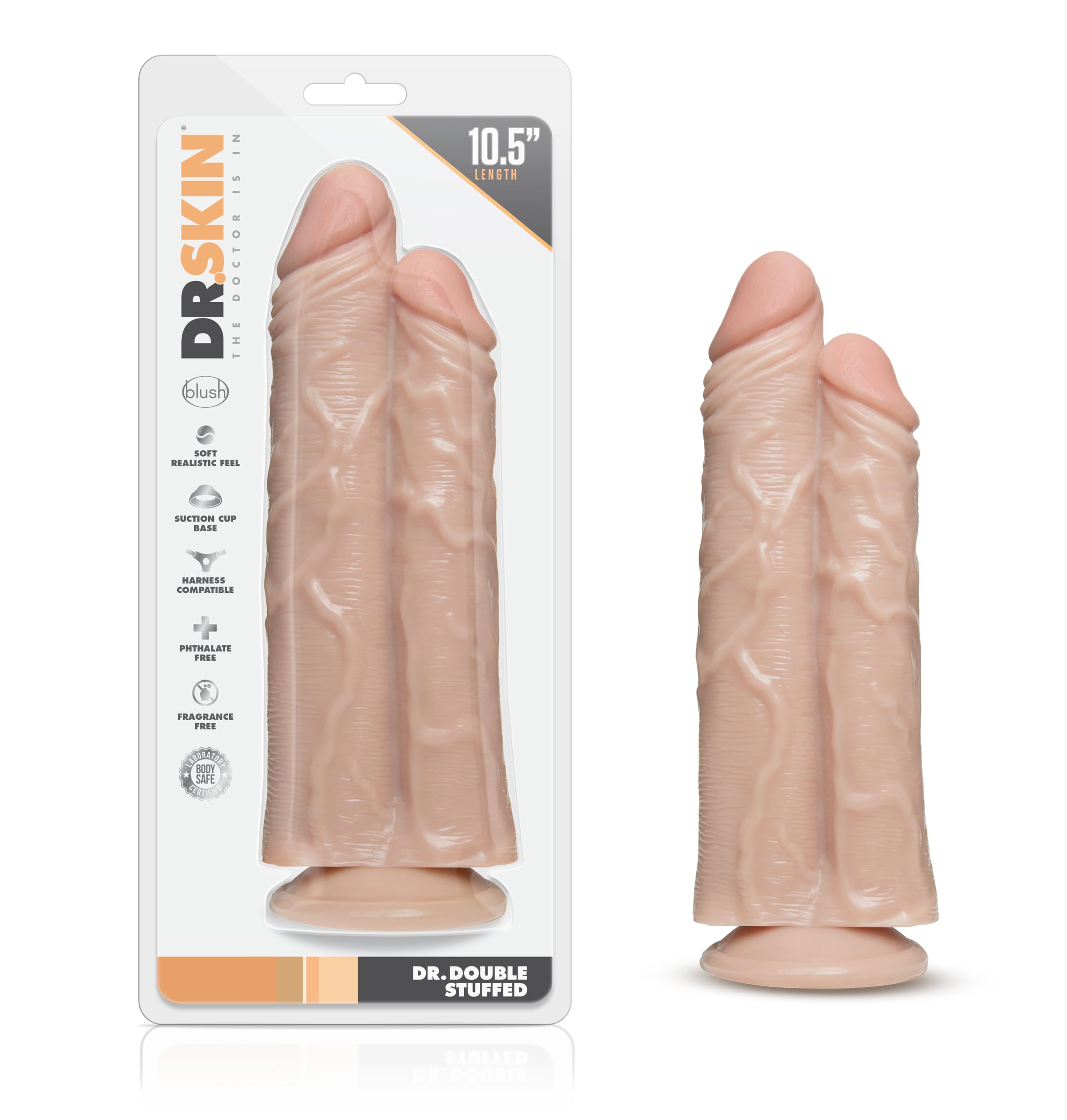 Blush Novelties Dr. Skin Dr. Double Stuffed Realistic Double Dildo - Premium Dual-Ended Sex Toy for Women & Couples - Ultra-Lifelike Vanilla Shade - Perfect for Solo Play, Partnered Fun & BDSM Scenes