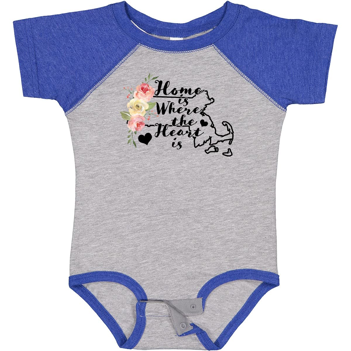 Inktastic Massachusetts Home is Where The Heart is Watercolor Baby Bodysuit - Cute Newborn Outfit for Family Photos & Special Occasions