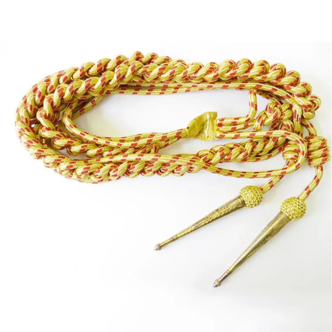 Military Style Gold and Red Wire Cord Aiguillettes with Brass Plated Tips - Perfect for Army Uniforms, Cosplay, and Formal Events