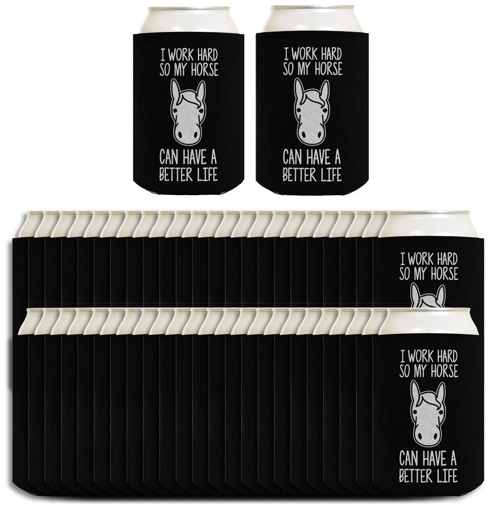 48-Pack Black Drink Can Coolers for Horse Lovers - I Work Hard So My Horse Can Have A Better Life - Perfect for Barn Parties, Rodeos & Equestrian Events