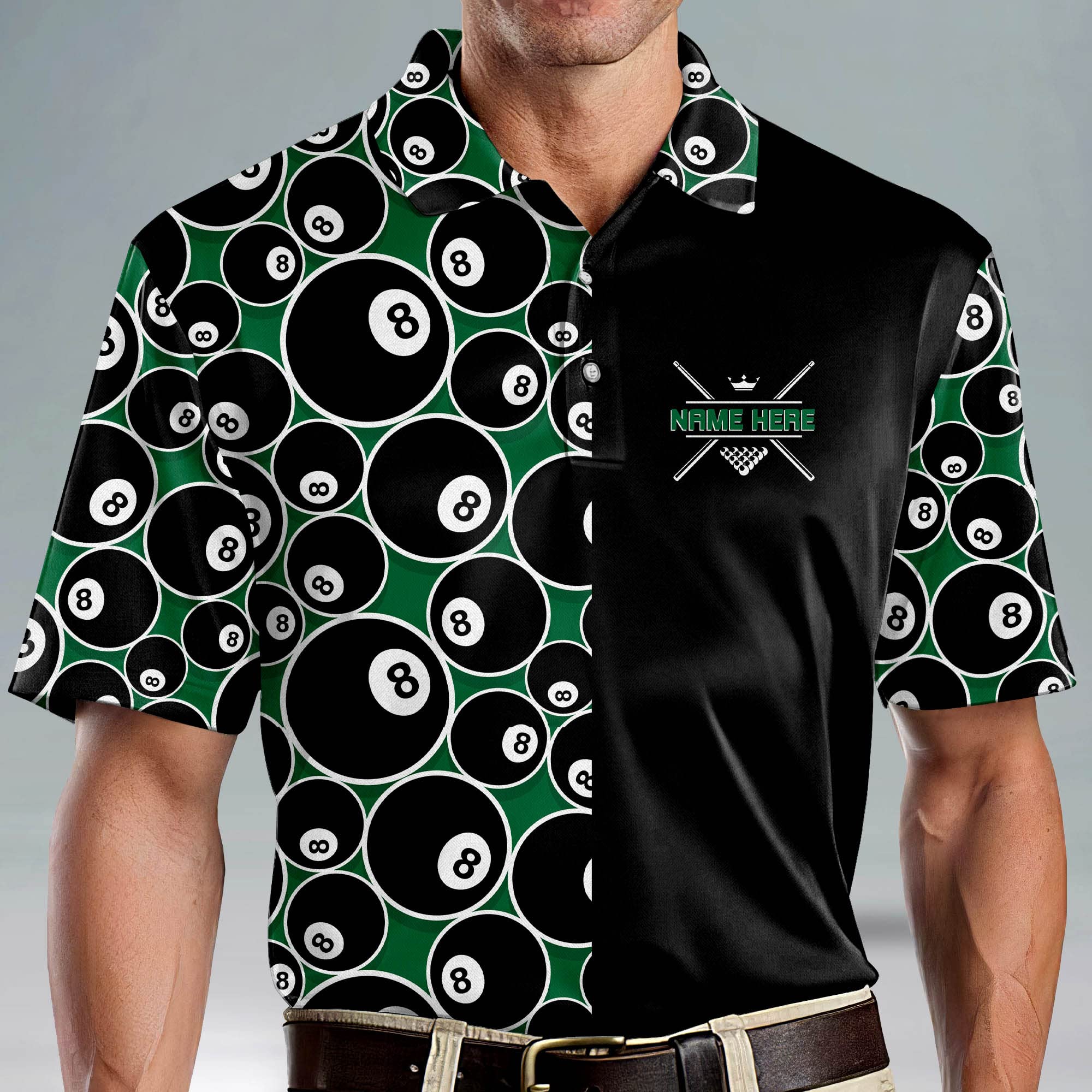 LASFOUR Custom Funny Billiard Polo Shirts for Men - Moisture Wicking Short Sleeve Golf Shirts - Perfect Gift for Pool Players & Billiards Enthusiasts - Great for Casual Wear, Pool Parties & Game Nights