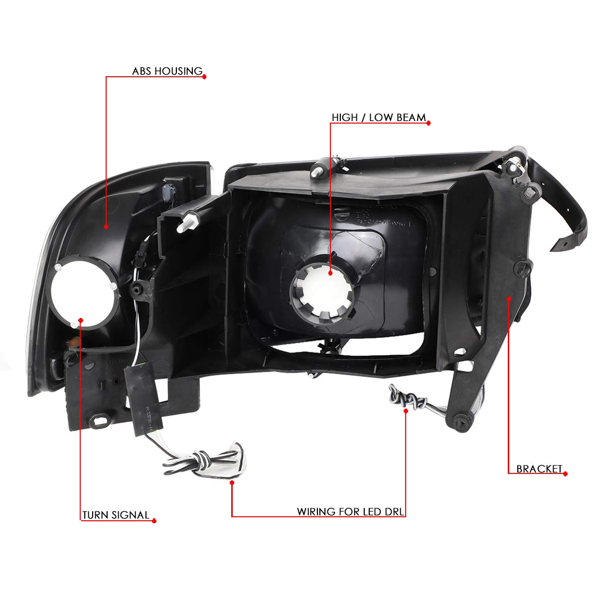 DNA MOTORING HL-LB2-DR944-BK-CL1 Black LED Headlights with Daytime Running Lights - Compatible with 1994-2002 Dodge Ram 1500/2500/3500 - Upgrade for Improved Visibility & Style (Perfect for Night Driving & Off-Road Adventures)