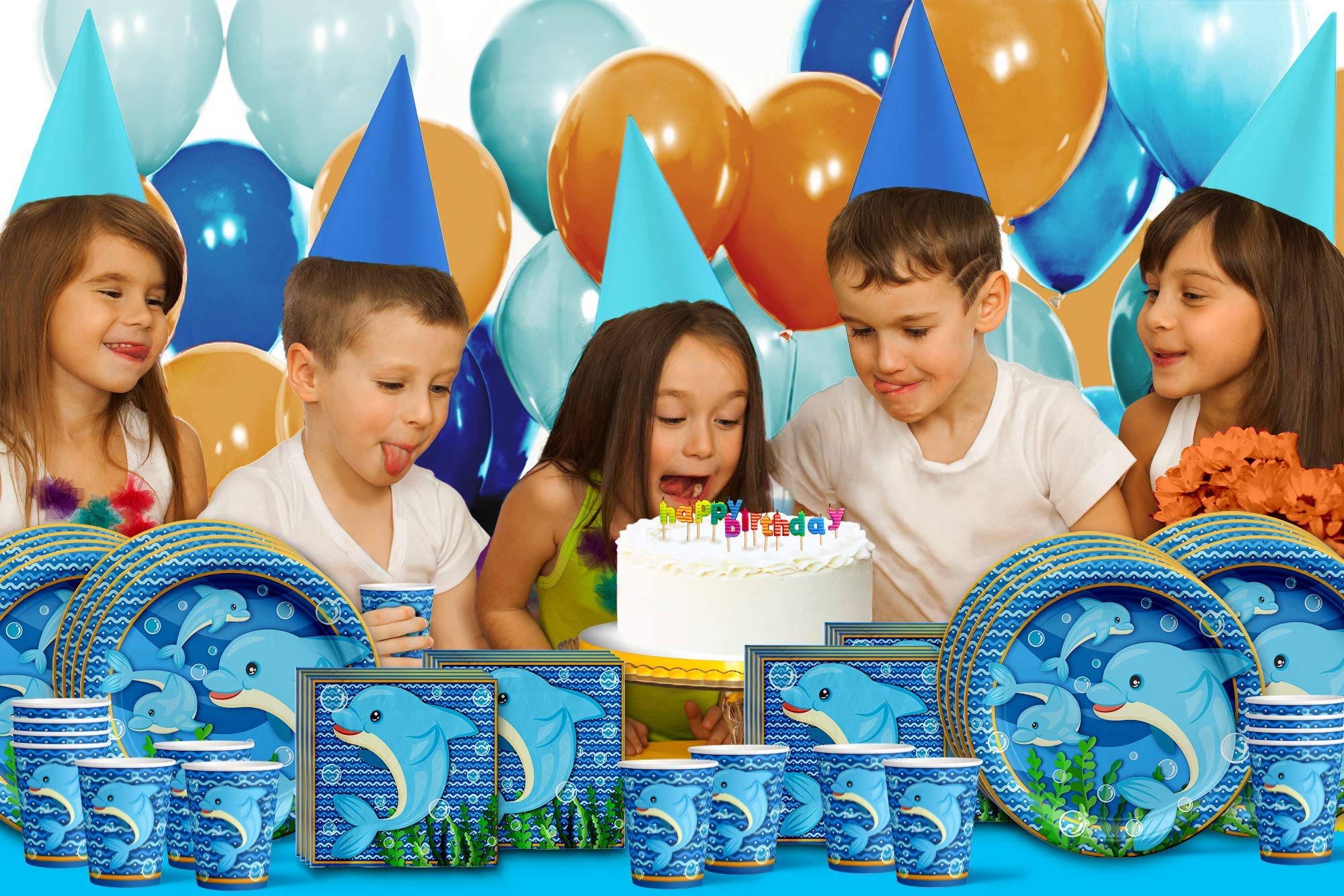 Dolphin Themed Birthday Party Supplies Set - 16-Piece Tableware Kit Includes Plates, Napkins & Cups for Kids Ocean Animal Party Decorations | Perfect for Under the Sea Birthday Celebrations, Baby Showers & Themed Events