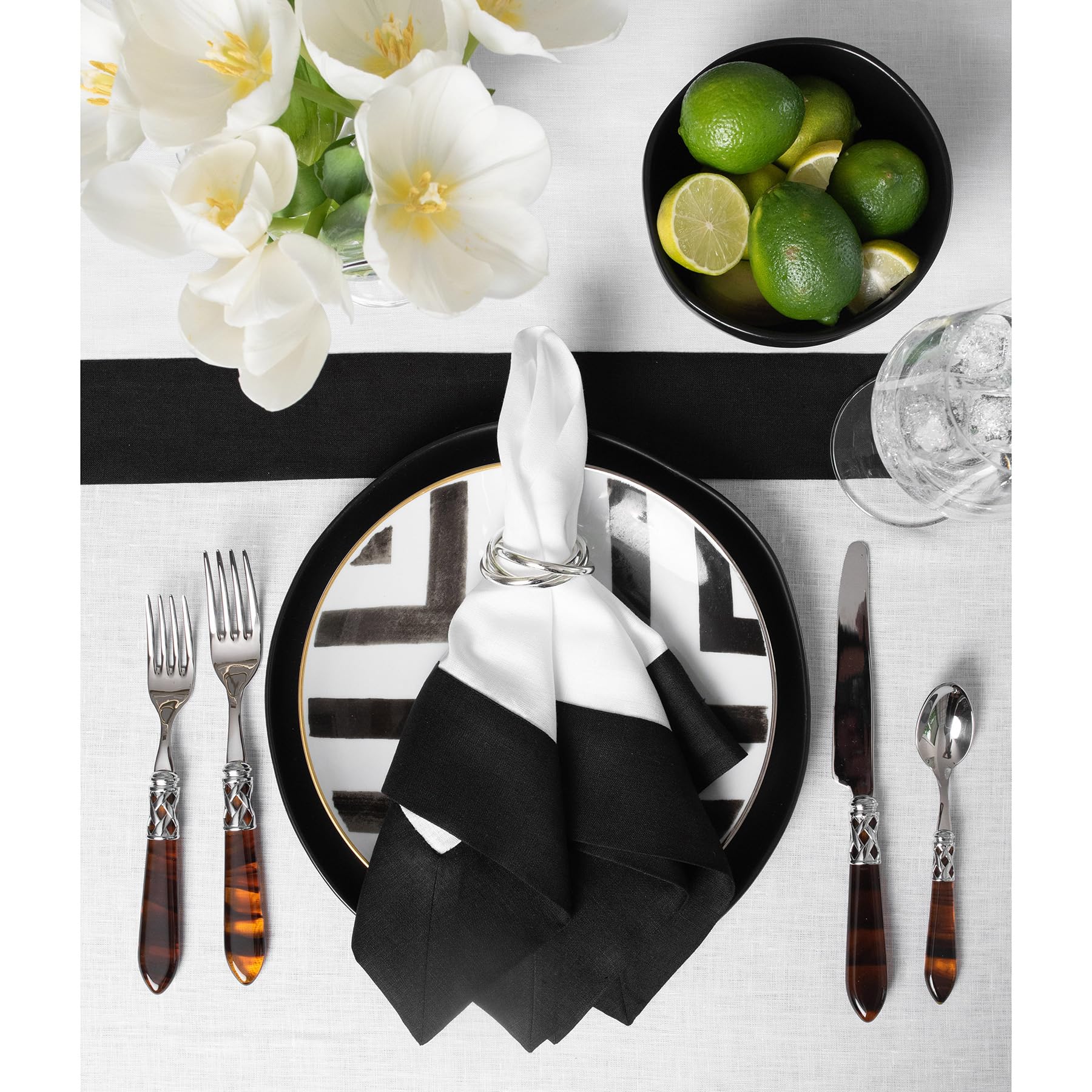 Premium 20x20 Inch Linen Dinner Napkins Set of 4 - 100% Pure Black & White Cloth Napkins - Handcrafted, Machine Washable for Formal Dining, Wedding, and Upscale Restaurant Use - Solino Home Contempo Collection