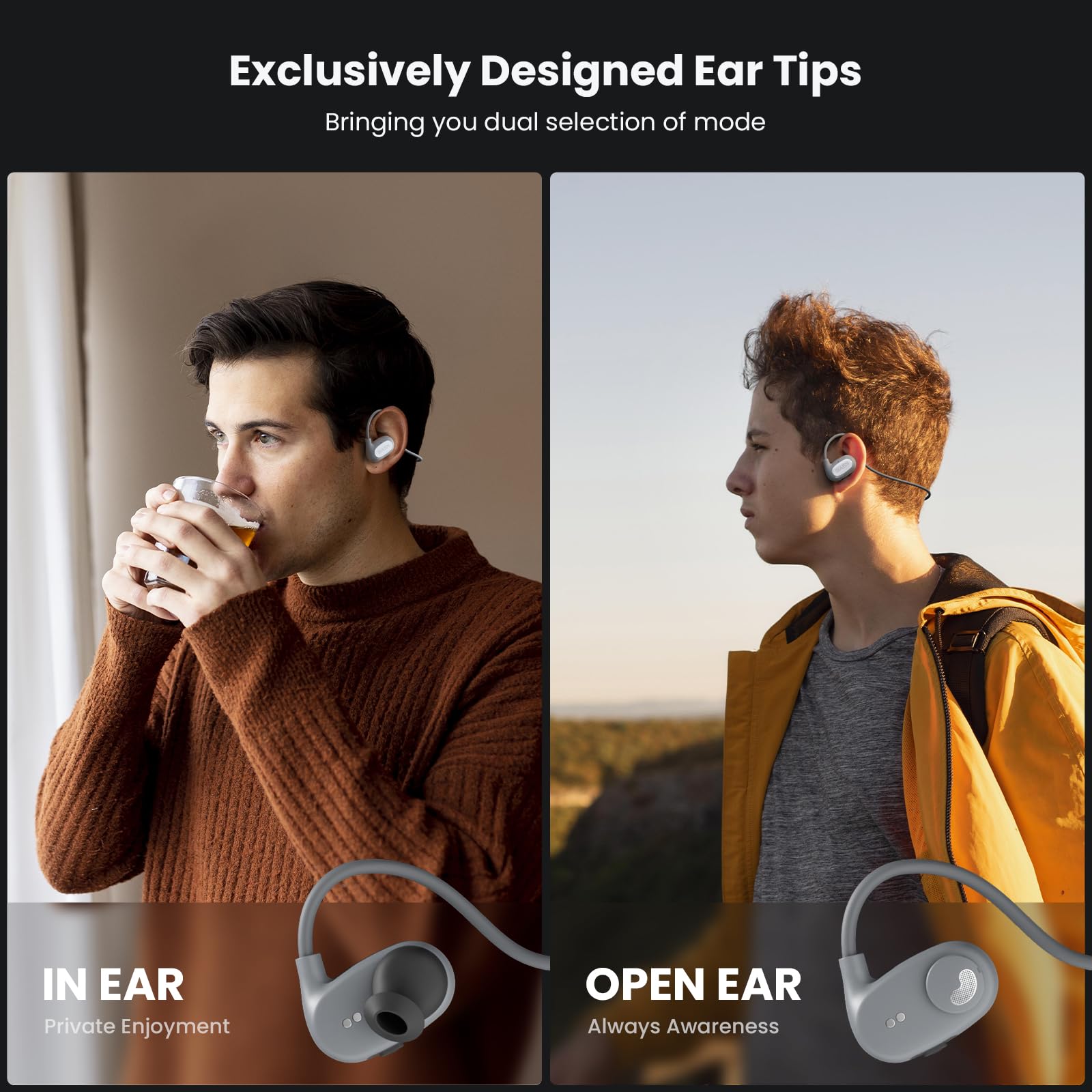 BASN AirS1 Open Ear Bluetooth Headphones - Wireless Air Conduction Headset with 16.2mm Driver, HiFi Sound, ENC Mic for Clear Calls, IPX5 Waterproof - Ideal for Running, Cycling, Hiking & Outdoor Sports (Gray-White)